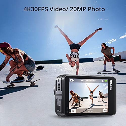 AKASO Cámara Deportiva WiFi 4K 20MP Cámara de acción con Pantalla Táctil Cámara acuatica Sumergible 40M EIS Control Remoto 2 Baterías Multi Accesorios (Brave 7 LE)