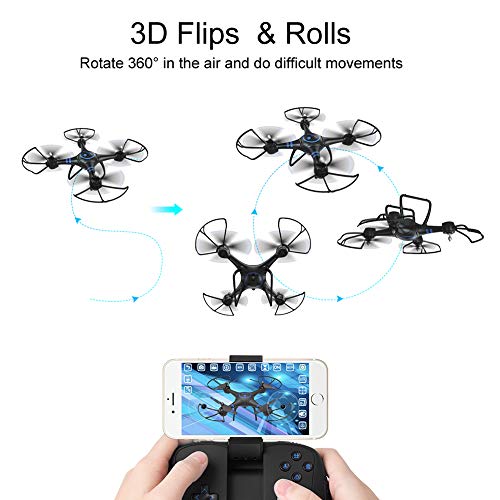 AKASO Drone con Cámara 1080P HD con WiFi FPV LED Control Remoto Modo sin Cabeza Volteos 3D Estabilización de Altitud RC Quadcopter Drone para Niños Principiantes Adultos