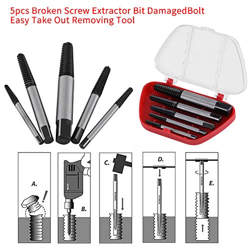 Akozon Extractor Tornillo 5pcs Juego de Extractores de Tornillos Rotos Perno Fácil Sacar Conjunto de Herramientas de Eliminación