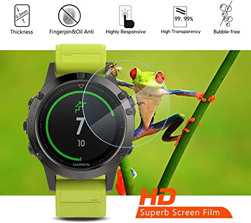 AKWOX [4 Unidades] Protector de Pantalla para Garmin Fenix 5 [9H Dureza] Cristal Vidrio Templado para Garmin Fenix 5 Cristal Templado-NO para Fenix 5s/5x