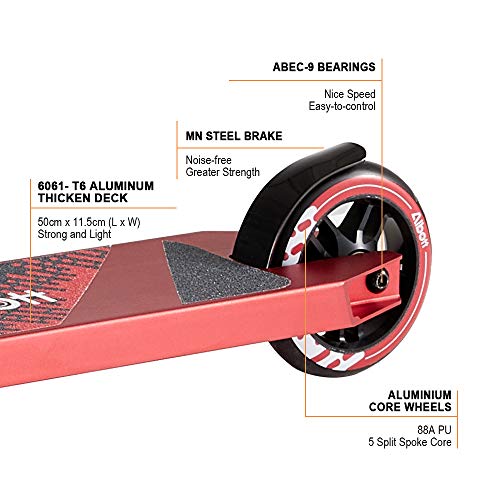 Albott Patinete Scooter Freestyle Patinete de Acrobacia Patinete de Trucos y Saltos con Compresin HIC y Llanta de Aluminio Ruedas de PU de 110 mm para Acrobacias Ambiciosas y Trucos Rodamientos ABEC-9