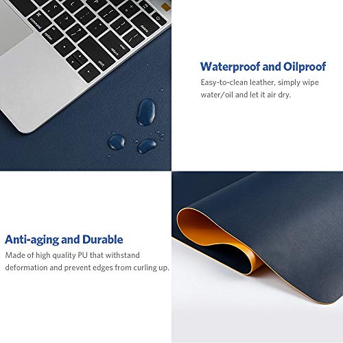 Alfombrilla Ratón Escritorio Grande 800x400x2mm ATailorBird Antideslizante e Impermeable Cuero PU Ideal Para Portátil, Teclado, Gaming Hogar y Oficina Ultra Delgada Doble Cara-Azul/Amarilla