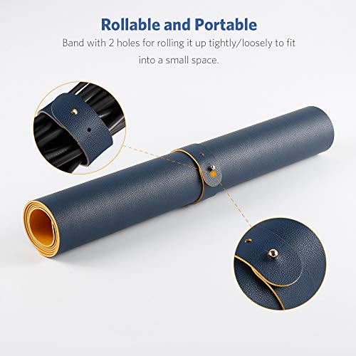 Alfombrilla Ratón Escritorio Grande 800x400x2mm ATailorBird Antideslizante e Impermeable Cuero PU Ideal Para Portátil, Teclado, Gaming Hogar y Oficina Ultra Delgada Doble Cara-Azul/Amarilla