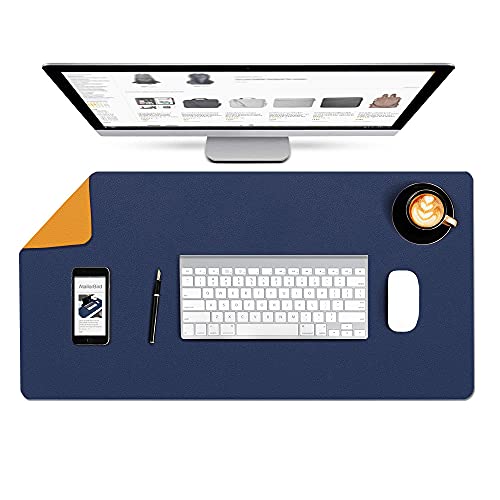 Alfombrilla Ratón Escritorio Grande 800x400x2mm ATailorBird Antideslizante e Impermeable Cuero PU Ideal Para Portátil, Teclado, Gaming Hogar y Oficina Ultra Delgada Doble Cara-Azul/Amarilla