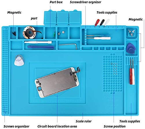 Almohadilla de trabajo Soldadura Estera Magnética del Silicón, 45x 30cm Aislamiento resistente al alta temperatura -50-500 ° estera para reparar teléfono, computadoras, Cámara