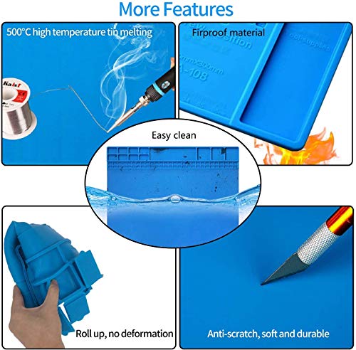 Almohadilla de trabajo Soldadura Estera Magnética del Silicón, 45x 30cm Aislamiento resistente al alta temperatura -50-500 ° estera para reparar teléfono, computadoras, Cámara