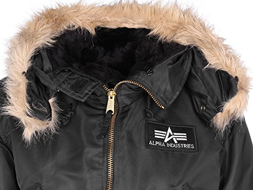 ALPHA INDUSTRIES 45P Hooded Abrigo, Noir (Black), L para Hombre