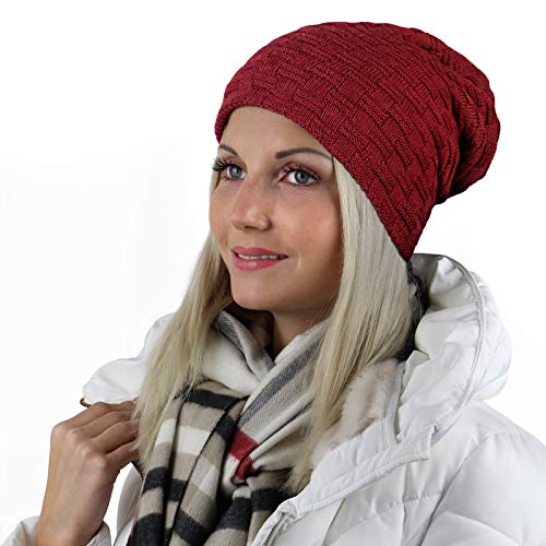 ALPIDEX Gorro Punto Tipo Beanie Invierno Mujer Hombre Slouchy Beanie Gorro Tejido Caliente Forro Polar Interior, Color:Bordeaux