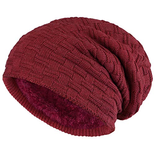 ALPIDEX Gorro Punto Tipo Beanie Invierno Mujer Hombre Slouchy Beanie Gorro Tejido Caliente Forro Polar Interior, Color:Bordeaux