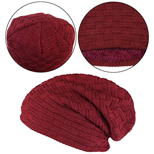 ALPIDEX Gorro Punto Tipo Beanie Invierno Mujer Hombre Slouchy Beanie Gorro Tejido Caliente Forro Polar Interior, Color:Bordeaux