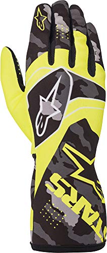 Alpinestars Tech 1-K Race V2 Camo - Guantes de karting (talla S), color amarillo fluorescente y negro