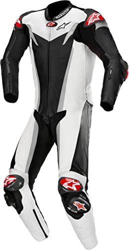 Alpinestars Traje de moto GP Tech v3 Tech-Air de 1 pieza perforado de cuero negro, blanco y cromo 50