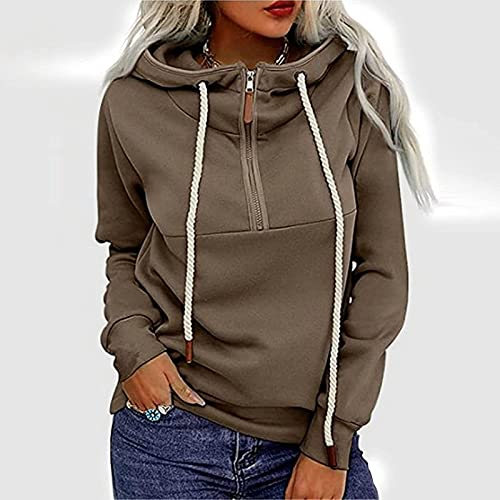 Alueeu Sudaderas Mujer con Capucha Camiseta Manga Larga Túnica Suéter con Cremallera Casual Tops Shirt Blusas Pullover Hoodie Otoño y Invierno