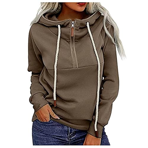 Alueeu Sudaderas Mujer con Capucha Camiseta Manga Larga Túnica Suéter con Cremallera Casual Tops Shirt Blusas Pullover Hoodie Otoño y Invierno