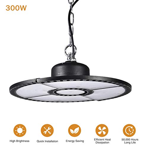 A/M 300W UFO LED High Bay Light, 24000LM LED Workshop Lights, 6500K Cold White Deformable LED Warehouse Lighting, Commercial Bay Lighting para Garaje, fábrica, Gimnasio, sótano, área de Tienda