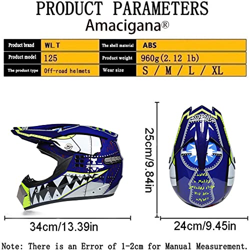 Amacigana® Juego de casco de motocross completo con gafas, guantes, máscara, casco de motocross, casco de moto, casco de cross, casco para niños y adultos, protección de seguridad (azul, M)