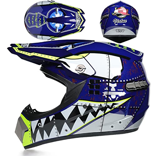 Amacigana® Juego de casco de motocross completo con gafas, guantes, máscara, casco de motocross, casco de moto, casco de cross, casco para niños y adultos, protección de seguridad (azul, M)