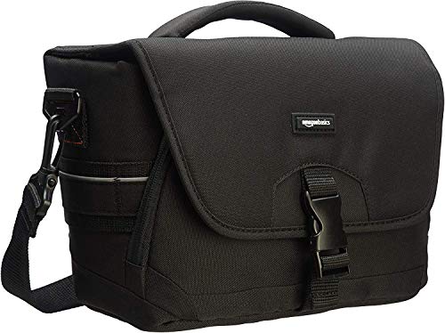 Amazon Basics - Bolsa para cámaras DSLR y accesorios (tamaño mediano, interior de color gris), color negro