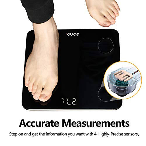 Amazon Brand – Eono Báscula de Baño Digital Ultrafina De Vidrio Templado Para el Baño Con Sensores De Alta Precisión, Sistema De Unidades: kg/lb/st, 15 Años De Garantía Negro