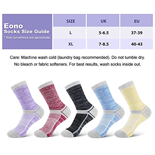 Amazon Brand - Eono Calcetines Mujer, 5 Pares Calcetines Deportivos Transpirables para Mujer, Calcetines Señora de Algodón Multicolor Antiampollas para Caminar, Correr, Senderismo y Más