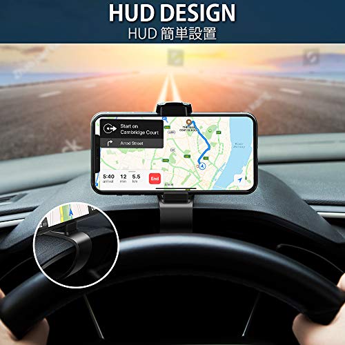 Amazon Brand - Soporte Móvil para Coche，HUD Soporte Móvil Coche GPS, Pinza Fuerte de Base Titular Móvil Vehícul, Compatible con iPhone, Samsung, Huawei, HTC, LG 3.5"a 6.5" etc.