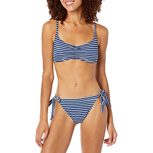 Amazon Essentials - Parte inferior de bikini con anudado lateral para mujer, Azul marino/Rayas, US XXL (EU 3XL - 4XL)