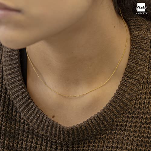 Amberta® Joyería - Collar - Fina Plata De Ley 925-18K Chapado en Oro - Cadena de Frenar - 1.3 mm - 40 45 50 55 60 70 cm (50cm)