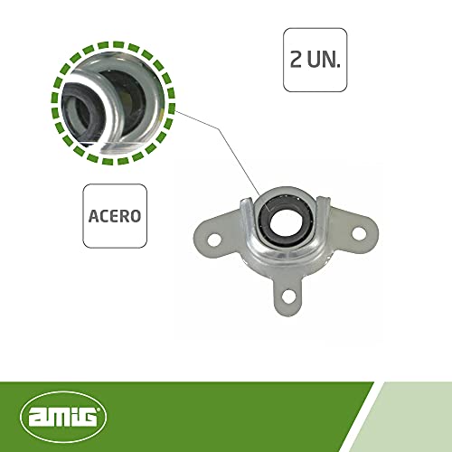 Amig - Soporte y Rodamiento de Acero Zincado para Eje de Persianas Enrrollables, Piezas que Facilitan el Movimiento y Reducen la Fricción, Medidas: 57 x 28 mm, Diámetro Ø28 mm, Plateado