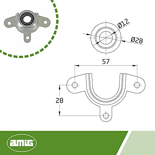 Amig - Soporte y Rodamiento de Acero Zincado para Eje de Persianas Enrrollables, Piezas que Facilitan el Movimiento y Reducen la Fricción, Medidas: 57 x 28 mm, Diámetro Ø28 mm, Plateado