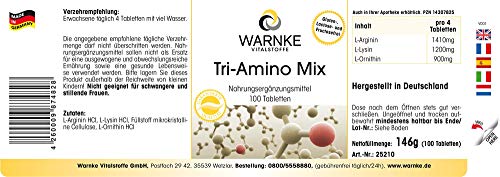 Amino Acids Complex Tri Amino Mix – Complejo de aminoácidos – L-Arginina + Lisina + Ornitina – Altamente dosificado – 100 comprimidos