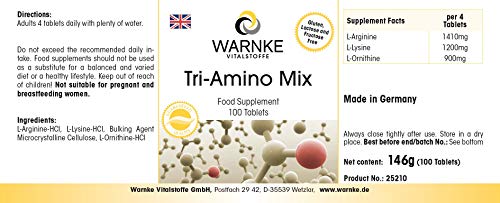 Amino Acids Complex Tri Amino Mix – Complejo de aminoácidos – L-Arginina + Lisina + Ornitina – Altamente dosificado – 100 comprimidos