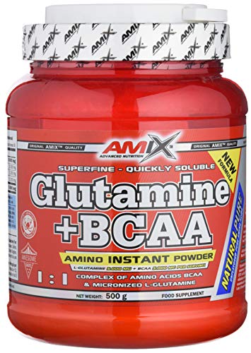 AMIX - Bcaa Glutamina, 500 Gramos -Complemento Alimenticio de Glutamina en Polvo-Reduce el Catabolismo Muscular-Óptimo para Deportistas-Sabor Natural-Aminoácidos Ramificados