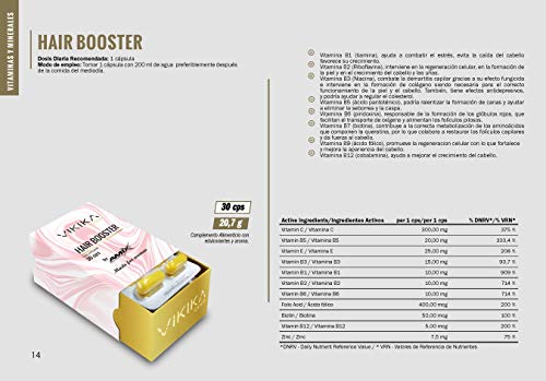 AMIX - Complejo Vitamínico - Vikika Gold Hair Booster - Mejora la Salud Capilar - Evita la Caída del Cabello - Suplemento con Vitamina E - Eficaces Suplementos Vitamínicos