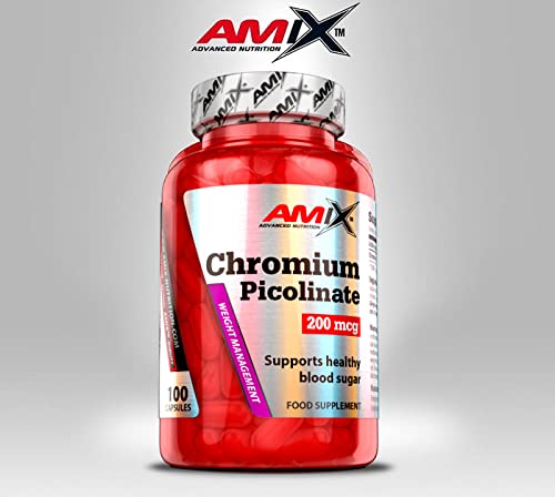 AMIX - Complemento Alimenticio - Chromium Picolinate - 100 Cápsulas - Suplemento de Mineral de Cromo - Ideal para Deportistas - Ayuda a Regular el Nivel de Azúcar - Mantiene la Masa Muscular