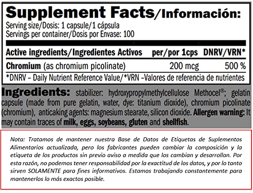AMIX - Complemento Alimenticio - Chromium Picolinate - 100 Cápsulas - Suplemento de Mineral de Cromo - Ideal para Deportistas - Ayuda a Regular el Nivel de Azúcar - Mantiene la Masa Muscular