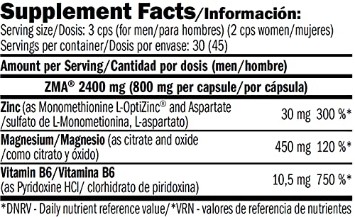 AMIX - Complemento Alimenticio - ZMA - 90 Cápsulas - Combinación de Zinc y Magnesio - Contiene Vitamina B6 - Alto Poder Anabólico - Suplemento Deportivo para Aumentar Masa Muscular