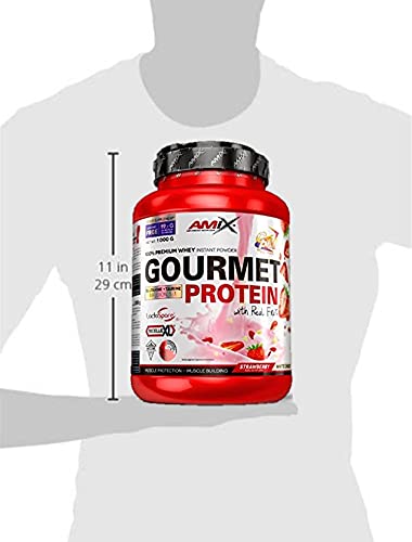 Amix - Gourmet Protein - Suplemento Alimenticio - Mejora del Rendimiento - Contiene Aminoácidos Bcaa - Glutamina en Polvo - Nutrición Deportiva - Sabor a Fresa-Choco Blanco - Bote de 1 Kg