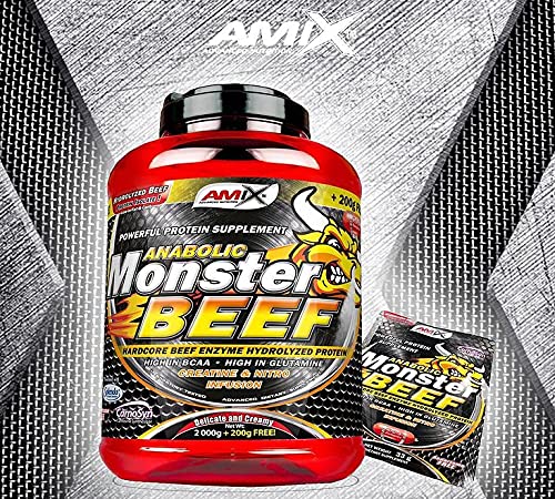 Amix - Monster Beef Protein - Suplemento Alimenticio - Mejora del Rendimiento - Proteína de Suero - Glutamina en Polvo - Nutrición - Proteína de Ternera - Sabor Chocolate - Bote de 2 Kg