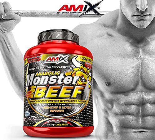 Amix - Monster Beef Protein - Suplemento Alimenticio - Mejora del Rendimiento - Proteína de Suero - Glutamina en Polvo - Nutrición - Proteína de Ternera - Sabor Chocolate - Bote de 2 Kg