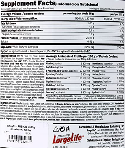 AMIX, Proteína Whey, Pure Fusión, Concentrado de Suero Ultra Filtrado, Sabor Fresa, Proteínas para Aumentar Masa Muscular, Proteína Isolada con Splenda, Contiene L-glutamina, 2,3 Kg