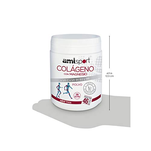 AMLsport - Colágeno con magnesio + vit c, b1, b2 y b6 – 350 gramos (sabor fresa) articulaciones fuertes. Regenerador de tejidos con colágeno hidrolizado tipo 1 y 2. Envase para 46 días.