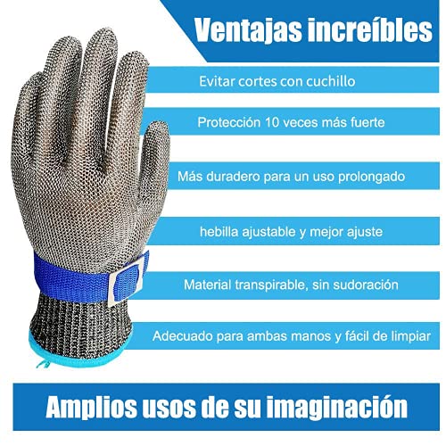 Amotorfly Guantes Carnicero Metalicos Acero Inoxidable De Malla Prueba De Corte Resistente ，Guantes De Trabajo Protectores De Seguridad Antiperforantes Adecuados Para Abrir Ostras