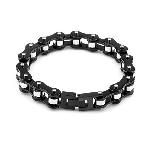 ANAZOZ Pulsera de Cadena Hombre,Pulsera Acero Inoxidable Hombre Grande Cadena de Bicicleta Brazalete Plata Negro