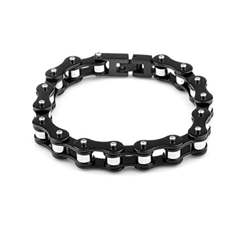 ANAZOZ Pulsera de Cadena Hombre,Pulsera Acero Inoxidable Hombre Grande Cadena de Bicicleta Brazalete Plata Negro