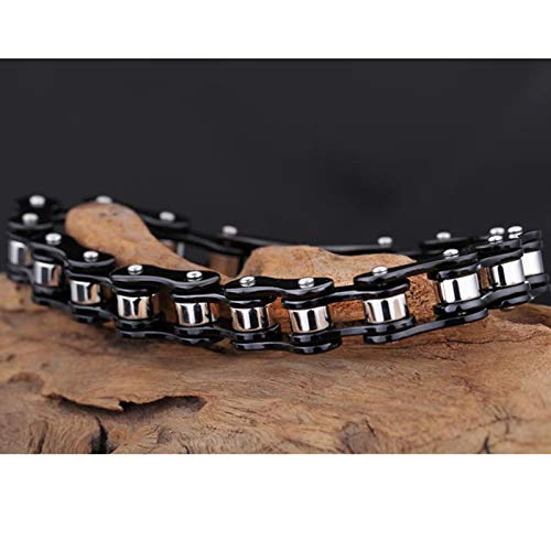 ANAZOZ Pulsera de Cadena Hombre,Pulsera Acero Inoxidable Hombre Grande Cadena de Bicicleta Brazalete Plata Negro