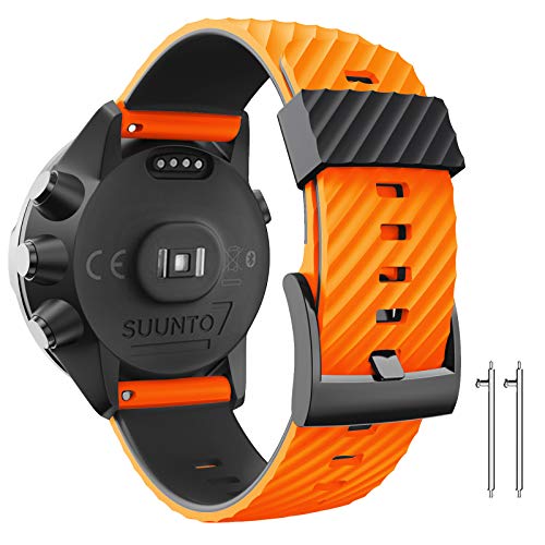 ANBEST 24mm Pulsera de Silicona Compatible con Suunto 9/Suunto 7/Suunto 9 Baro Correa, Brazalete Deportiva de Repuesto para Spartan Sport/Suunto D5, Naranja/Negro