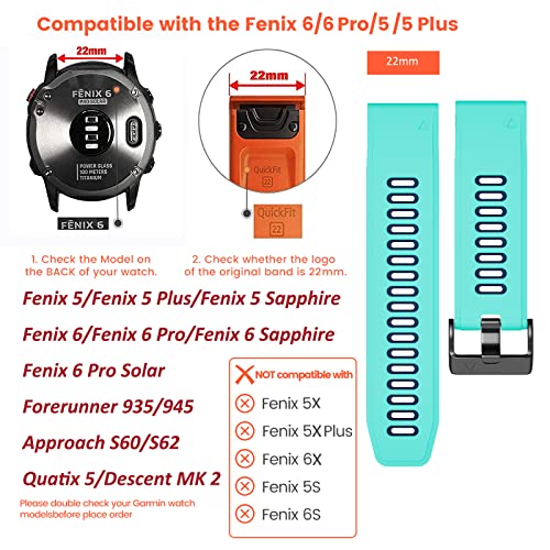 ANBEST Compatible con Fenix 6/Fenix 5/Fenix 5 Plus/Fenix 6 Pro Correa, Pulsera de Repuesto de Silicona de Liberación Rápida de 22mm para Forerunner 935/945/Approach S60/Quatix 5, Menta/Azul
