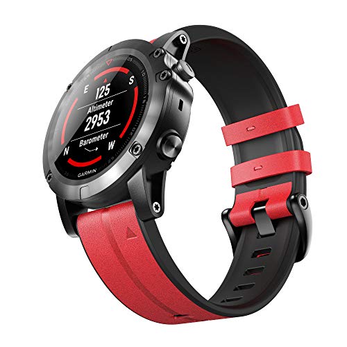 ANBEST Compatible con Garmin Fenix ​​6X/Fenix ​​6X Pro/Fenix ​​5X/Fenix ​​5X Plus Correa, Dos en Uno Pulsera de Repuesto de Silicona y Cuero para Fenix ​​3/3HR