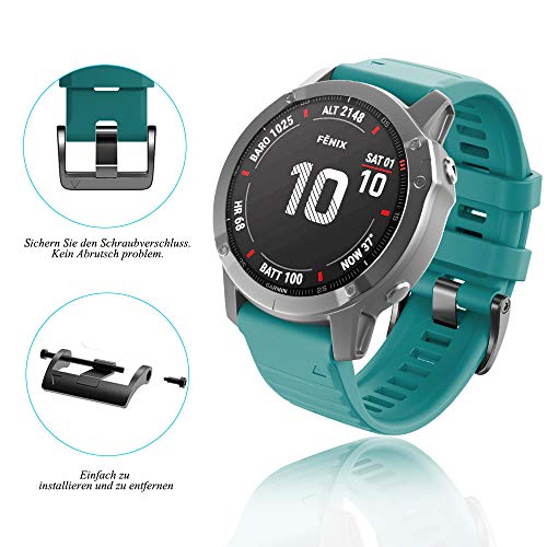 ANBEST Silicona Pulsera Compatible con Fenix ​​6X/Fenix ​​5X/Fenix 5X Plus/Fenix ​​6X Pro Correa, 26mm Repuesto de Liberación Rápida Deporte Correa para Fenix ​​3/​​3 HR Smart Watch, Falda Azul