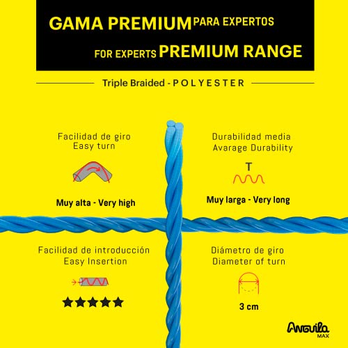 Anguila Max 7.5045.012 Guía pasacables Especial Curvas Poliéster Triple Trenzada 4,5mm 12 Metros y terminales Mixtos, Azul